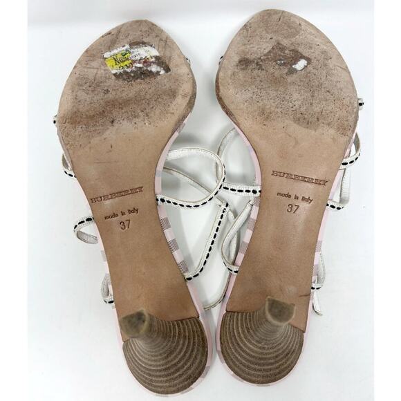 Burberry Check Leather Floral Slingback Sandals Pink Tan EU 37 - Picture 7 of 8